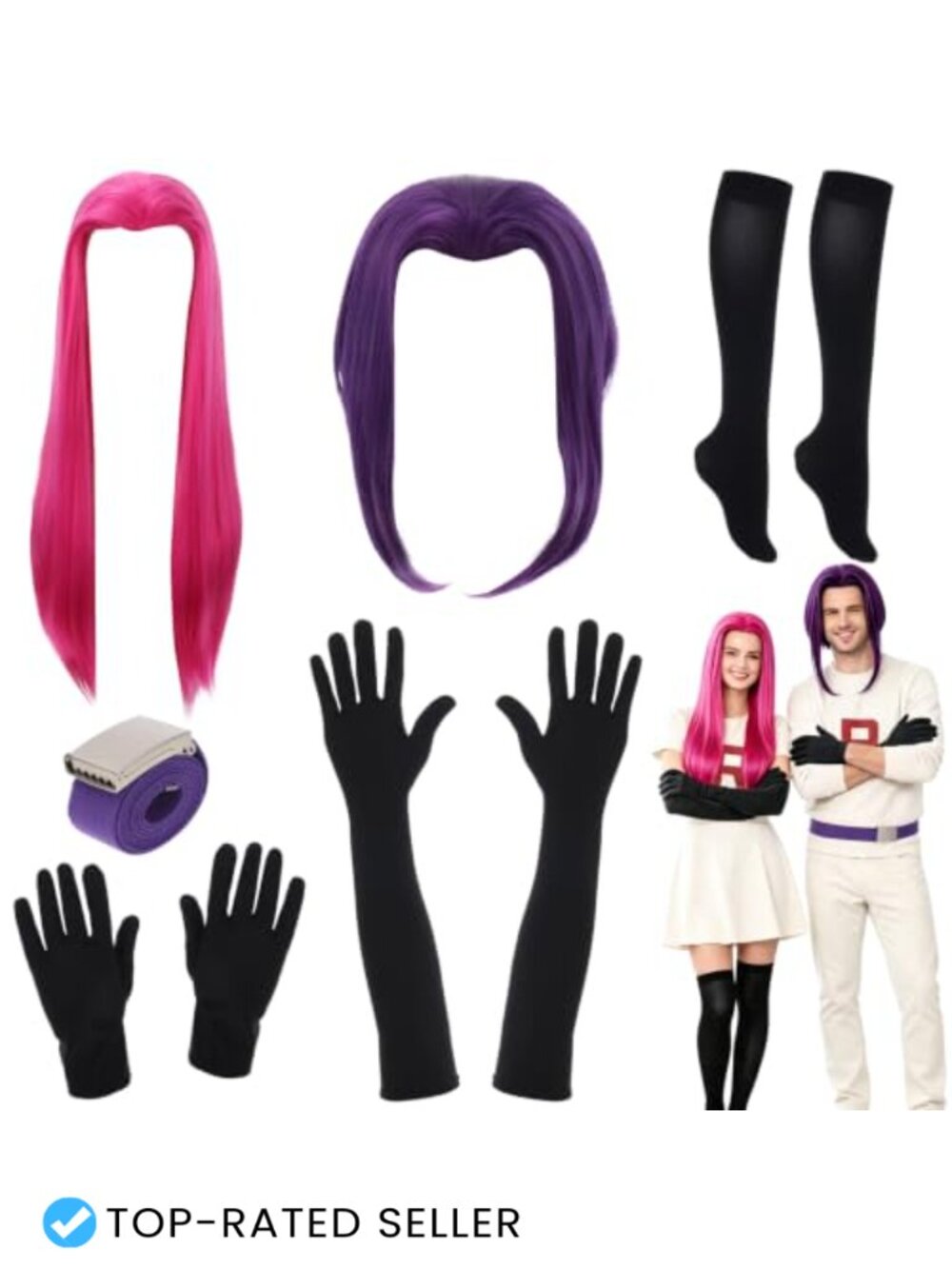Halloween Couple Costume Accessories Set Wigs Gloves Belt Socks Cosplay